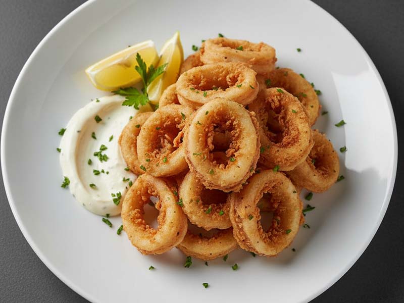 Fried calamari with garlic cream