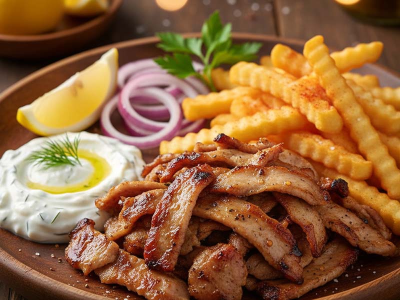 Gyros plate with tzatziki and fries